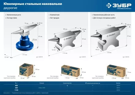 ЗУБР 500 г, ювелирная стальная наковальня, Профессионал (32615) купить в Магнитогорске