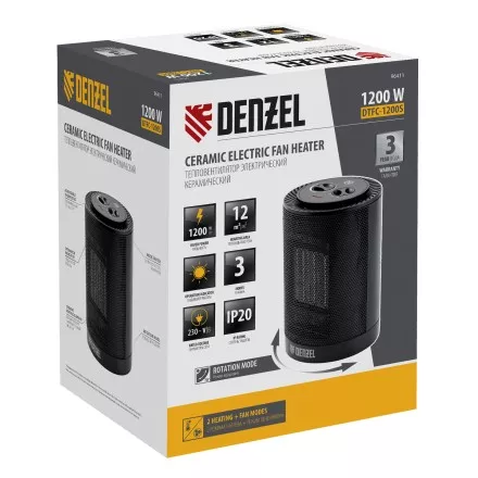 Тепловентилятор керамический Denzel DTFC-1200S, вращение, 3 реж., вент., нагрев 600/1200 Вт 96411 купить в Магнитогорске