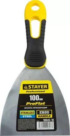 Шпатель STAYER &quot;PROFESSIONAL&quot; нержавеющее профилированное полотно, 2к ручка, 100 мм 10045-10 купить в Магнитогорске