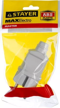 Вилка MAXElectro электрическая, 16А/220В, с заземлением, белая, STAYER 55160-W купить в Магнитогорске