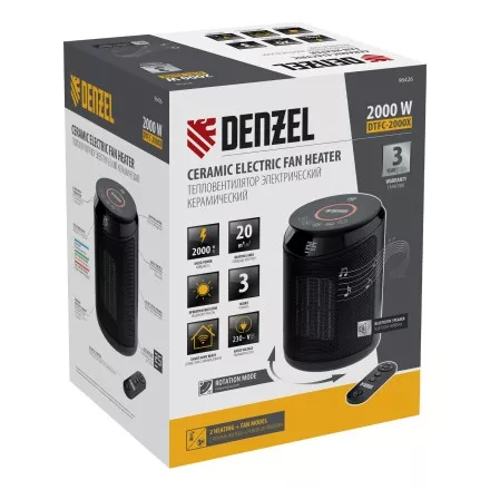 Тепловентилятор керамический Denzel DTFC-2000X, 2 кВт, wi-fi, пульт, динамик, вращение, 3 реж. 96426 купить в Магнитогорске