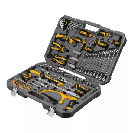 Набор инструментов Denzel 15803, 1/2&quot;, 1/4&quot;, CrV, S2, пластиковый кейс, 100 предметов купить в Магнитогорске