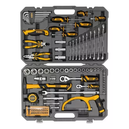 Набор инструментов Denzel 15803, 1/2&quot;, 1/4&quot;, CrV, S2, пластиковый кейс, 100 предметов купить в Магнитогорске