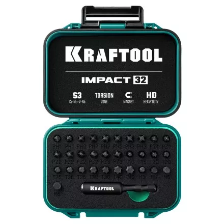 Набор ударных торсионных бит KRAFTOOL Impact, Cr-Mo-V-Nb сталь 26066-H32 купить в Магнитогорске
