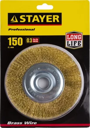 STAYER &quot;PROFESSIONAL&quot;. Щетка дисковая для УШМ, витая стальная латунированная проволока 0,3мм, 150ммх22мм 35122-150 купить в Магнитогорске