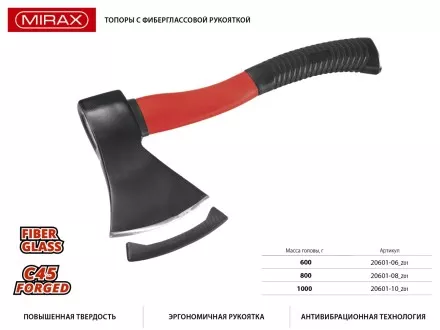 Топор MIRAX со стеклопластиковой обрезиненной рукояткой, 1,0кг 20601-10_z01 купить в Магнитогорске