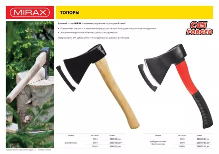 Топор MIRAX со стеклопластиковой обрезиненной рукояткой, 1,0кг 20601-10_z01 купить в Магнитогорске