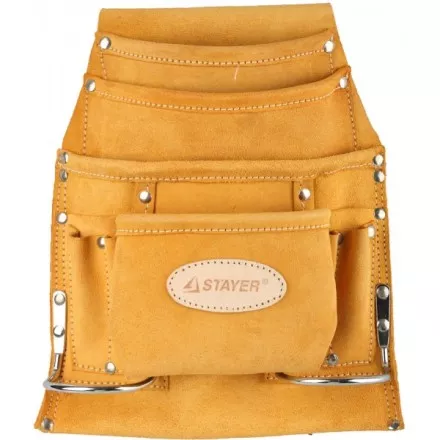Сумка поясная STAYER PROFESSIONAL для инструментов, кожаная, 10 карманов, 2 скобы 38517 купить в Магнитогорске