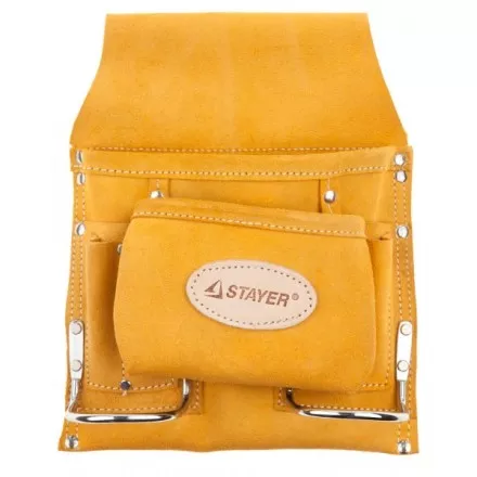 Сумка поясная STAYER PROFESSIONAL для инструментов, кожаная, 8 карманов, 2 скобы 38515 купить в Магнитогорске