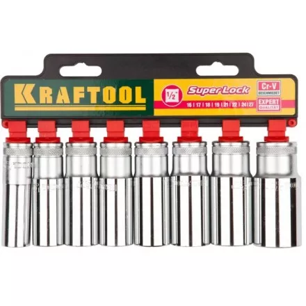 Набор KRAFTOOL &quot;EXPERT QUALITAT&quot; Торцовые головки &quot;SUPER LOCK&quot; удлин, 1/2&quot;, 16-27мм, 8 предметов 27865-H8_z01 купить в Магнитогорске