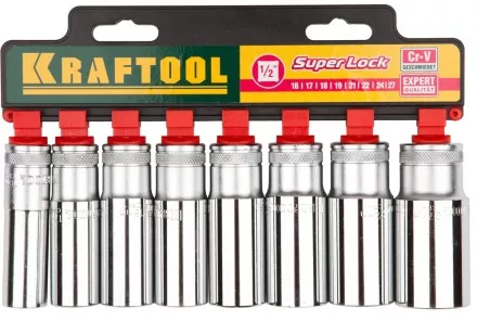 Набор KRAFTOOL &quot;EXPERT QUALITAT&quot; Торцовые головки &quot;SUPER LOCK&quot; удлин, 1/2&quot;, 16-27мм, 8 предметов 27865-H8_z01 купить в Магнитогорске