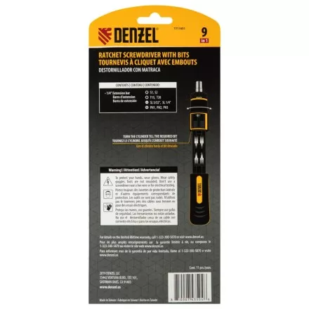 Отвертка реверсивная с револьверным механизмом Denzel 7711601, 11 шт, сталь S2 купить в Магнитогорске