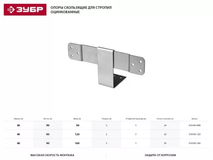 Опора ЗУБР &quot;МАСТЕР&quot; скользящая для стропил, 40х90х120мм, 20 шт 310165-120 купить в Магнитогорске