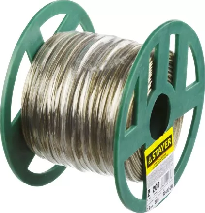 Трос стальной в полимерной оболочке, d=2,0 мм, L=200 м, STAYER Master 30410-20 30410-20 купить в Магнитогорске