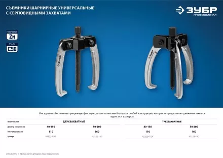 Съемники шарнирные 3-захватные с серповидными захватами серия ПРОФЕССИОНАЛ купить в Магнитогорске