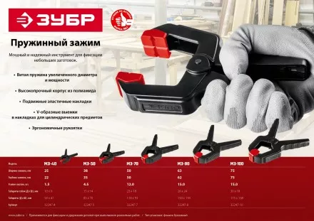 ЗУБР МЗ-80, 75 х 75 мм, пружинный зажим (32247-8) купить в Магнитогорске