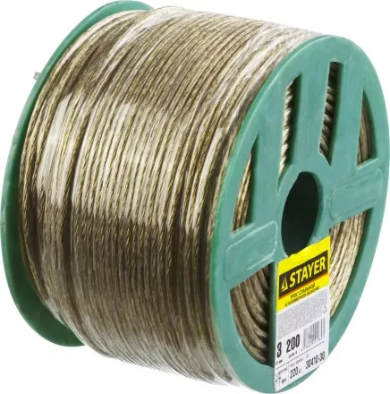 Трос стальной в полимерной оболочке, d=3,0 мм, L=200 м, STAYER Master 30410-30 30410-30 купить в Магнитогорске