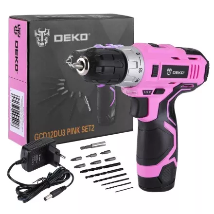 Дрель аккумуляторная DEKO GCD12DU3 PINK SET2 + оснастка 13 шт, 063-4171 купить в Магнитогорске