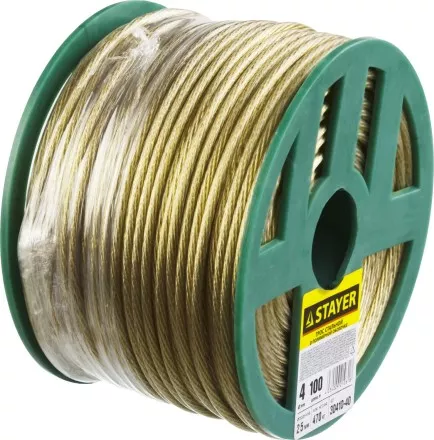 Трос стальной в полимерной оболочке, d=4,0 мм, L=100 м, STAYER Master 30410-40 30410-40 купить в Магнитогорске