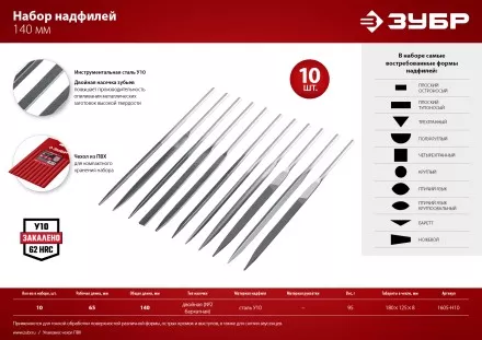 ЗУБР 10 шт, 140 мм, набор надфилей в чехле (1605-H10) купить в Магнитогорске