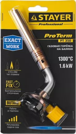 Газовая горелка &quot;ProTerm&quot; на баллон, STAYER &quot;PROFESSIONAL&quot; 55586, регулировка пламени, вихревое пламя, цанговое соединение, 1300С 55586 купить в Магнитогорске