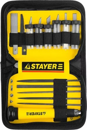 Набор STAYER Нож “MASTER” для точных работ в комплекте с лезвиями различной формы и надфилями, в чехле,38 предметов 09145-H38 купить в Магнитогорске