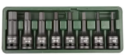 Торцовые головки KRAFTOOL &quot;INDUSTRIE QUALITAT&quot; ударные в наборе, (1/2&quot;), Cr-Mo, фосфат., HEX, H5-H17, 8 шт. 27950-H8 купить в Магнитогорске