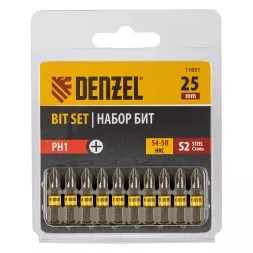 Бита PH1х25, сталь S2, шестигранный профиль, 10 шт. Е 6,3 Denzel 11651
