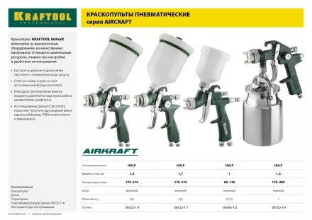 Краскопульт пневматический KRAFTOOL AirKraft, HVLP, с нижним бачком, 1,4мм 06520-1.4 купить в Магнитогорске