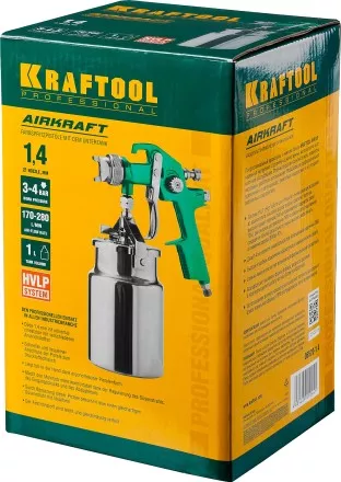 Краскопульт пневматический KRAFTOOL AirKraft, HVLP, с нижним бачком, 1,4мм 06520-1.4 купить в Магнитогорске