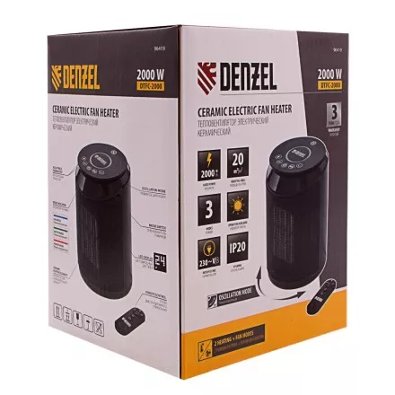 Тепловентилятор электрический керамический Denzel DTFC-2000, пульт, 3 режима, вентилятор, нагрев 1000/2000 Вт 96419 купить в Магнитогорске