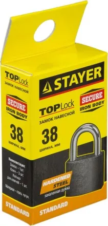 Замок STAYER &quot;STANDARD&quot; навесной, металлический корпус, закаленная дужка, 38мм 37160-38 купить в Магнитогорске