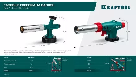KG-1000 цельнометаллическая газовая горелка с пъезоподжигом, на баллон с цанговым соединением, 1450°C 55514 купить в Магнитогорске