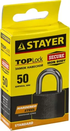 Замок STAYER &quot;STANDARD&quot; навесной, металлический корпус, закаленная дужка, 50 мм 37160-50 купить в Магнитогорске
