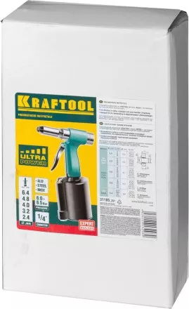 Заклепочник пневматический KRAFTOOL INDUSTRIE-PNEUMO для заклёпок из алюминия, стали, нерж. стали, d=2,4 / 3,2 / 4,0 / 4,8 / 6,4 мм 31185_z01 купить в Магнитогорске