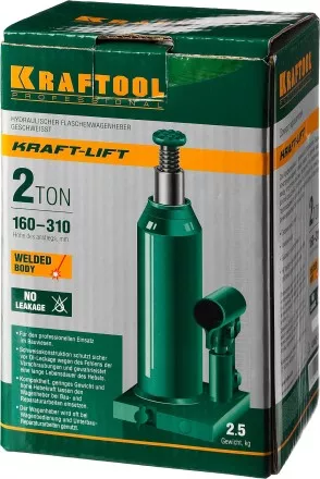 Домкрат гидравлический бутылочный &quot;Kraft-Lift&quot;, сварной, 2т, 160-310мм, KRAFTOOL 43462-2 43462-2_z01 купить в Магнитогорске