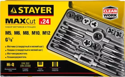 Набор метчиков и плашек STAYER &quot;MASTER&quot;, метчикодержатель 1шт, плашкодержатель 1шт, метчики 11шт, плашки 11шт, 24 предмета 28020-H24 купить в Магнитогорске