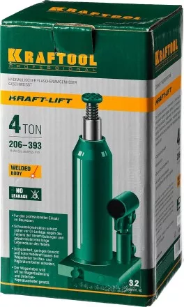 Домкрат гидравлический бутылочный &quot;Kraft-Lift&quot;, сварной, 4т, 206-393мм, KRAFTOOL 43462-4 43462-4_z01 купить в Магнитогорске