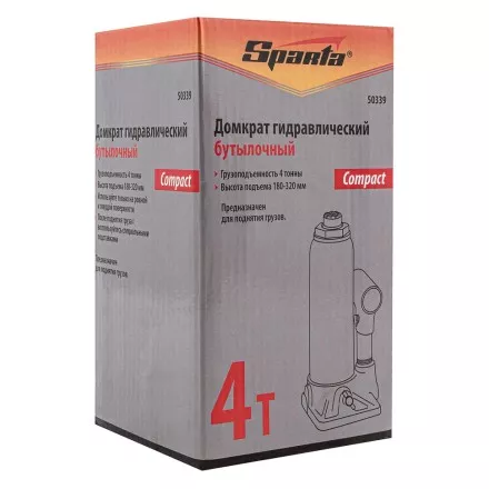 Домкрат гидравлический бутылочный, 4 т, h подъема 180–320 мм Sparta Compact 50339 купить в Магнитогорске