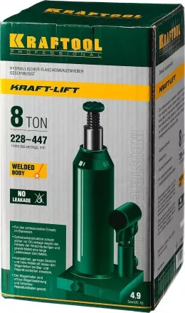 Домкрат гидравлический бутылочный &quot;Kraft-Lift&quot;, сварной, 8т, 228-447мм, KRAFTOOL 43462-8 43462-8_z01 купить в Магнитогорске