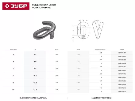 Соединитель цепей ЗУБР, оцинкованный, 5мм, 75 шт 4-304575-05 купить в Магнитогорске