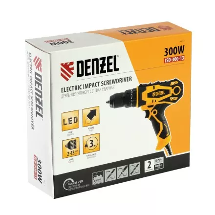 Дрель-шуруповерт сетевая ударная Denzel 26211, ISD-300-13 купить в Магнитогорске