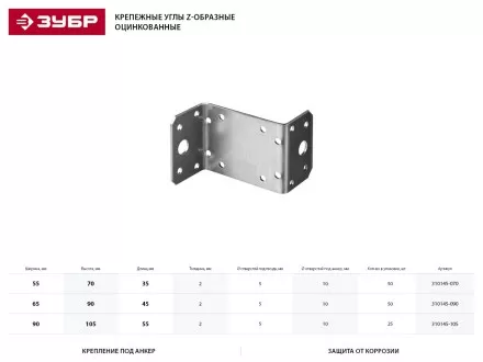 Крепежный угол ЗУБР &quot;МАСТЕР&quot; Z-образный, 90х105х55мм, 25шт 310145-105 купить в Магнитогорске