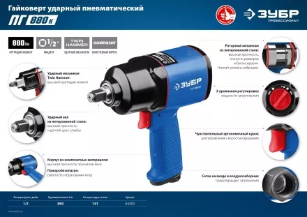 Ударный пневмогайковерт ПГ-880к 64250 серия ПРОФЕССИОНАЛ купить в Магнитогорске