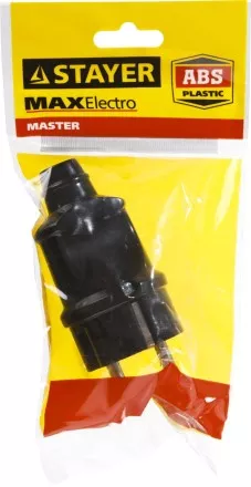 Вилка MAXElectro электрическая, 16А/220В, с заземлением, черная, STAYER 55160-B купить в Магнитогорске