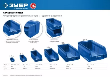 ЗУБР ЛСК-38, 38 л, 500 х 310 х 250 мм, складской лоток, Профессионал (38061-38) купить в Магнитогорске