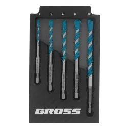 Набор сверл универсальных Gross 706017, Multipurpose PRO, 6-гр. хвостовик, 4-10мм, 5шт