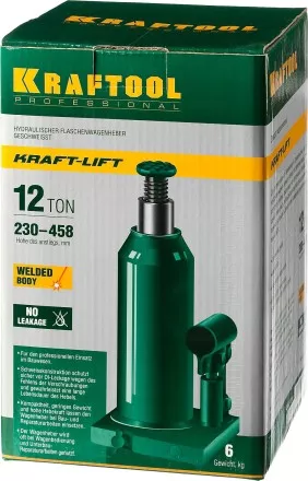 Домкрат гидравлический бутылочный &quot;Kraft-Lift&quot;, сварной, 12т, 230-458мм, KRAFTOOL 43462-12 43462-12_z01 купить в Магнитогорске