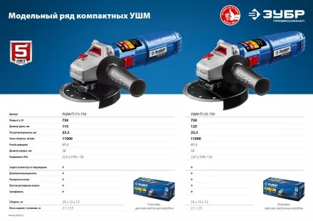 Машина углошлифовальная компактная УШМ-П125-750 серия ПРОФЕССИОНАЛ купить в Магнитогорске