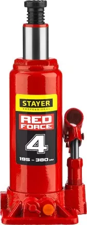 Домкрат гидравлический бутылочный &quot;RED FORCE&quot;, 4т, 195-380 мм, в кейсе, STAYER 43160-4-K 43160-4-K_z01 купить в Магнитогорске
